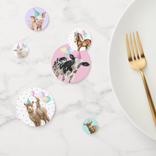 Pink Farm Barnyard Animals Confetti Birthday Girl (Group)