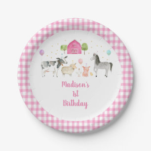 Pink Farm Barnyard Birthday Paper Plate