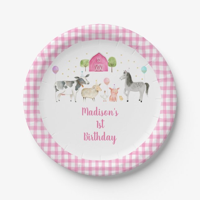 Pink Farm Barnyard Birthday Paper Plate (Front)