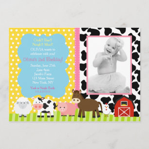 Pink Farm Barnyard Birthday Party Invitations
