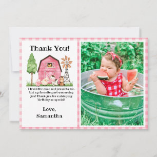 Pink Farm/ Barnyard Birthday Photo Carte de remerc