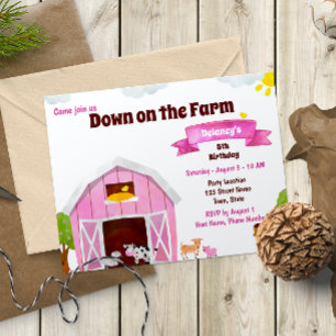 Pink Farm Birthday Invitation