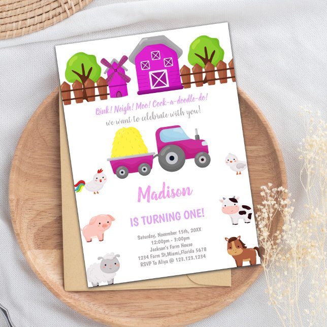 Pink Farm Birthday Invitations (Pink Farm Birthday Invitations)