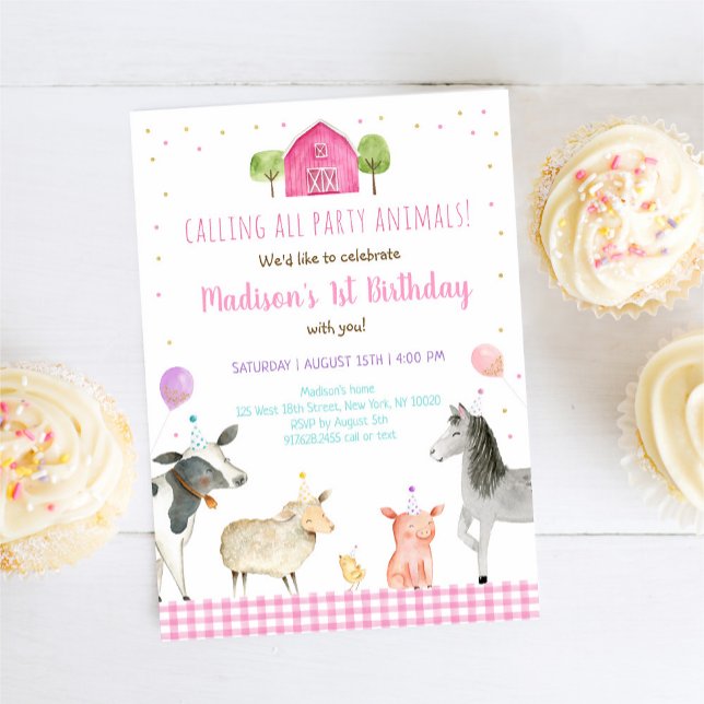 Pink Farm Birthday Party Animal Invitation (Creator Uploaded)