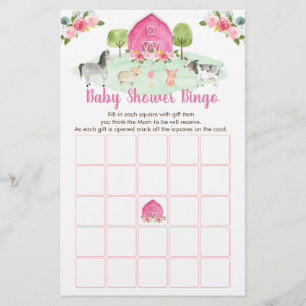 Pink Farm Floral Baby Shower Bingo Game