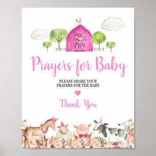 Pink Farm House Animals Barnyard Prayers for Baby Poster