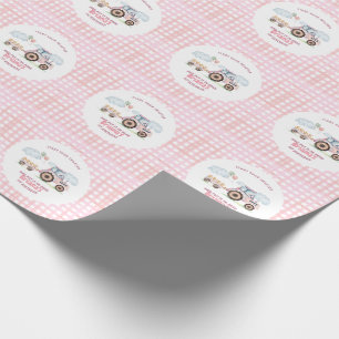 Pink Farm Tractor Girl Any Age Birthday Wrapping Paper