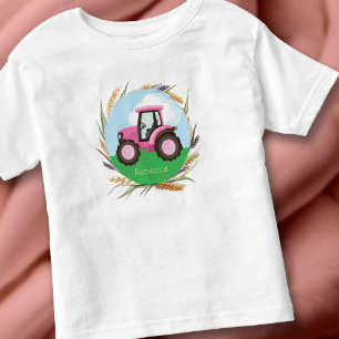 Pink Farm Tractor Girls Cute Personalized Toddler T-shirt