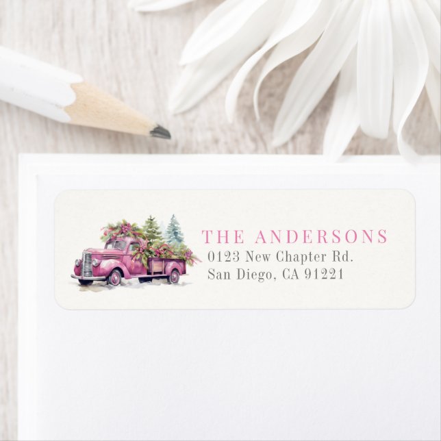 Pink Farm Truck Christmas Tree Adresse de vacances (En situation)