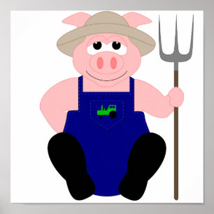 Pink Farmer Pig Poster