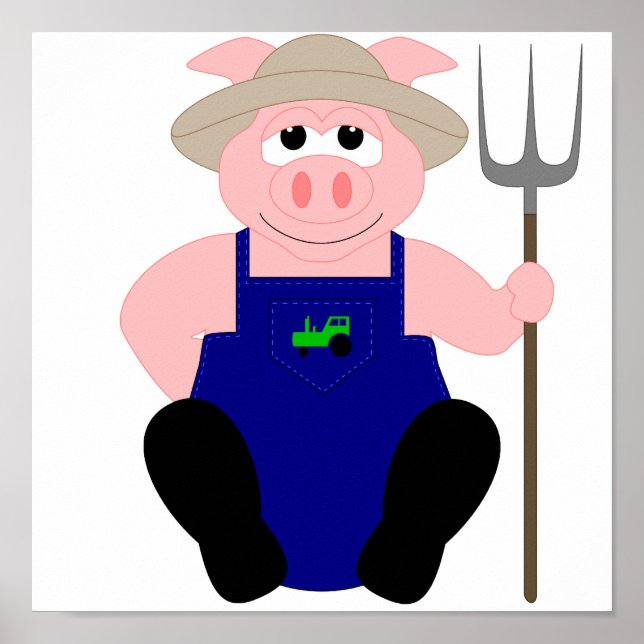 Pink Farmer Pig Poster (Front)
