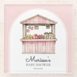 Pink Farmers Market Baby Girl Shower Glass Coaster