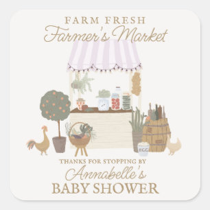 Pink Farmers Market Farm Fresh Baby Shower Favour Square Sticker