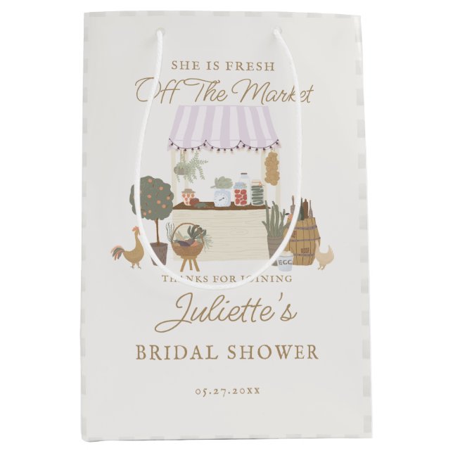 Pink Farmers Market Farm Fresh Bridal Shower Favou Medium Gift Bag (Front)