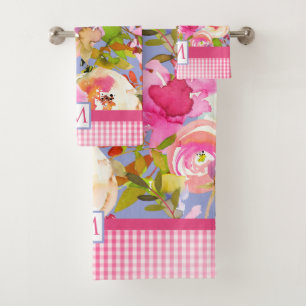 Pink Farmhouse Watercolor Floral  Monogramme des c