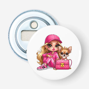 Pink Fashion Doll and Puppy Fleece Blanket Bottle Opener