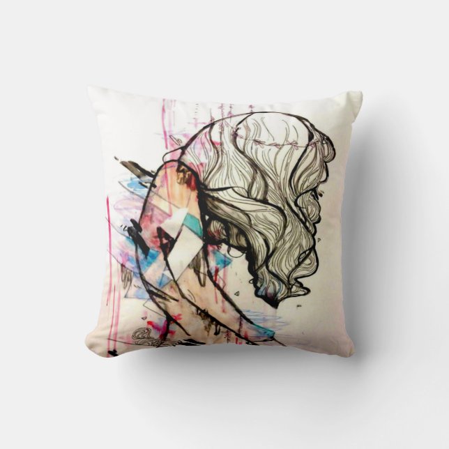 pink fashion illustration girly emotional art throw pillow (Front)