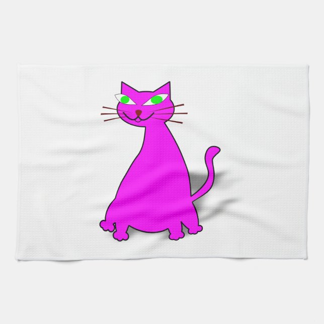 Pink Fat Cat Kitchen Towel (Horizontal)
