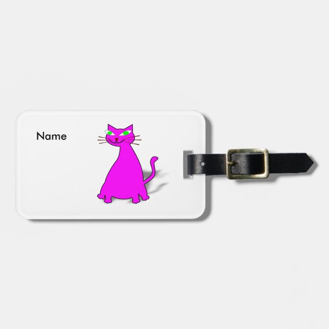 Pink Fat Cat Luggage Tag (Front Horizontal)
