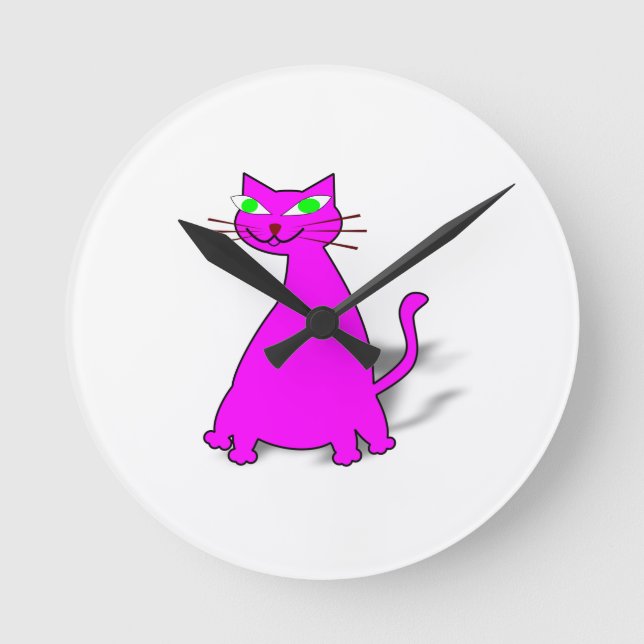 Pink Fat Cat Round Clock (Front)