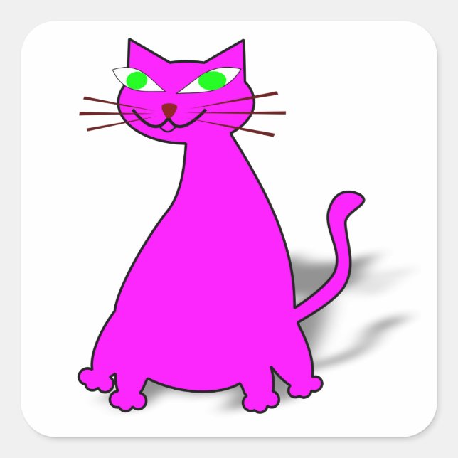 Pink Fat Cat Square Sticker (Front)