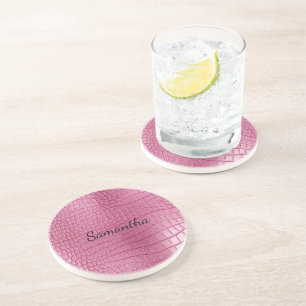 Pink Faux Alligator Animal Print Coaster