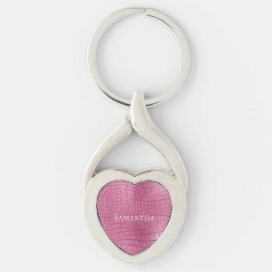 Pink Faux Alligator Animal Print Keychain