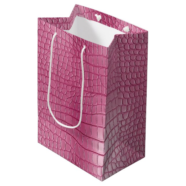Pink Faux Alligator Animal Print Medium Gift Bag (Front Angled)