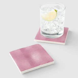Pink Faux Alligator Animal Print Stone Coaster