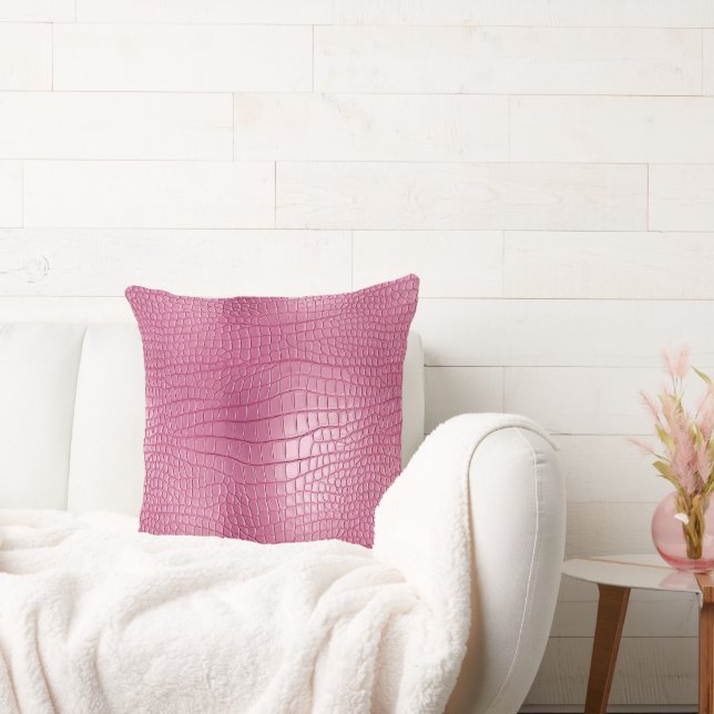 Pink Faux Alligator Animal Print Throw Pillow (Couch)