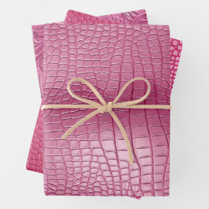 Pink Faux Alligator Animal Print Wrapping Paper Sheet
