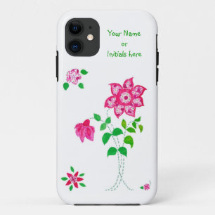 Pink Faux Applique Flowers Design on White iPhone 11 Case