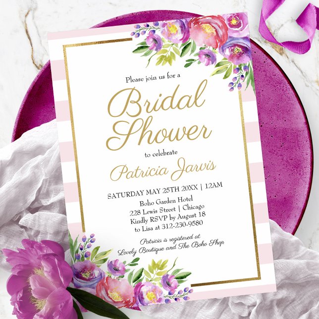 Pink & Faux Foil Gold Floral Bridal Shower Invitation (Creator Uploaded)