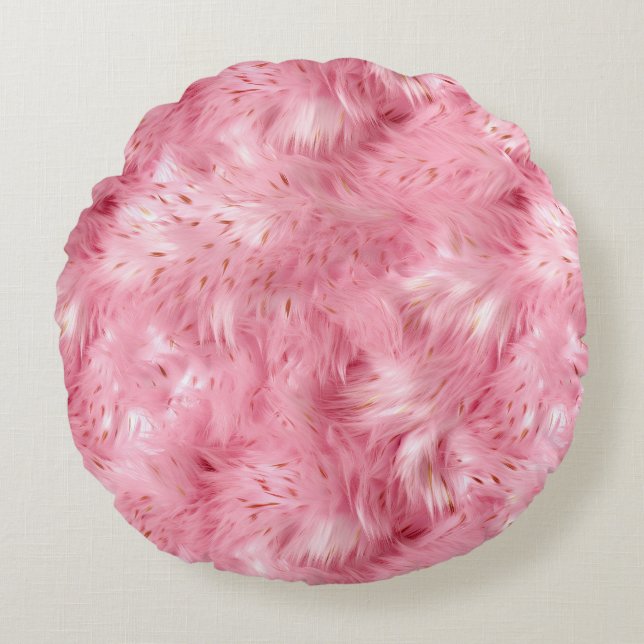 Pink Faux Fur Round Pillow (Front)