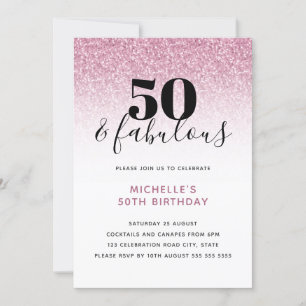 Pink Faux Glitter 50 & Fabulous 50th Birthday Invitation