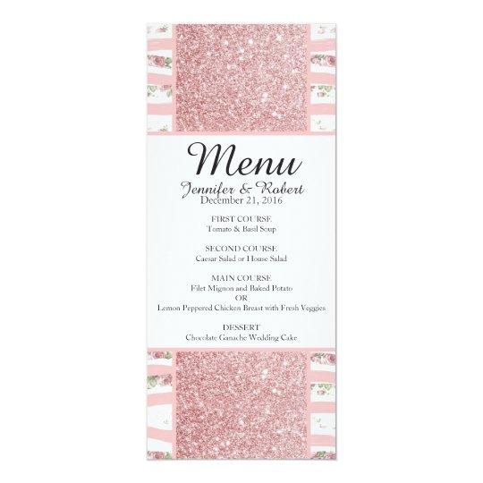 Pink Faux Glitter and Floral Brush Stroke Stripes Card
