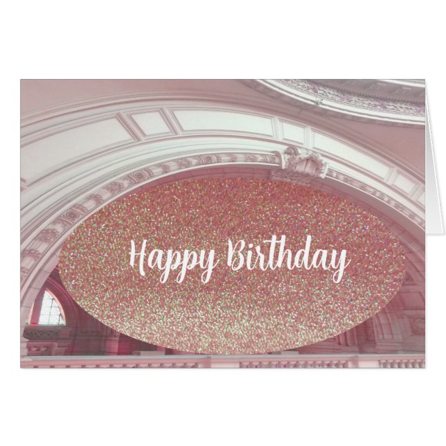 Pink Faux Glitter Architectural Birthday Card (Front Horizontal)