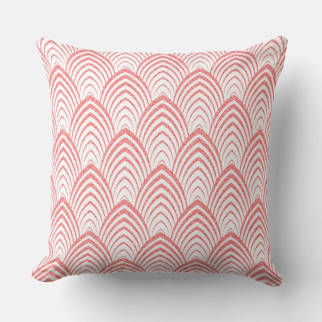 Pink Faux Glitter Art-Deco Geometric Pattern Throw Pillow (Front)