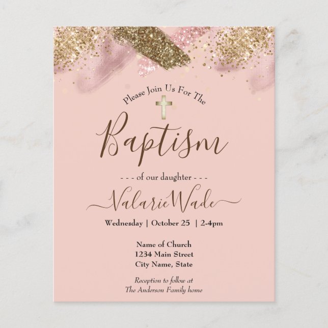 Pink Faux Glitter Budget Baptism Flyer (Front)