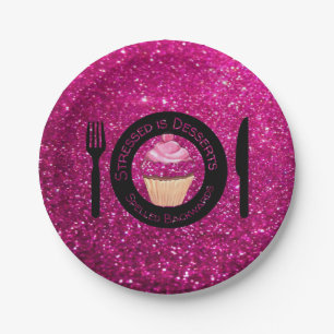 Pink Faux Glitter Cupcakes Paper Plates