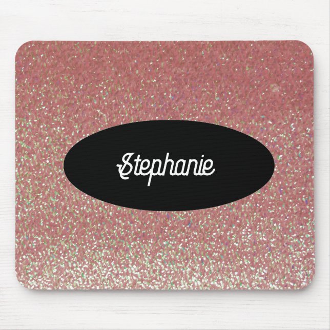 Pink Faux Glitter Custom Name Mousepad (Front)