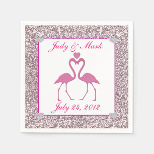 Pink Faux Glitter Flamingo  Wedding Paper Napkins