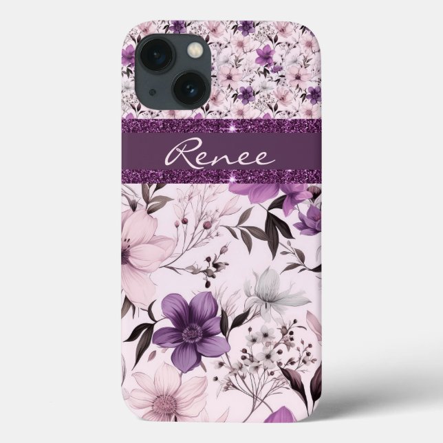Pink faux glitter floral purple Case-Mate iPhone case (Back)