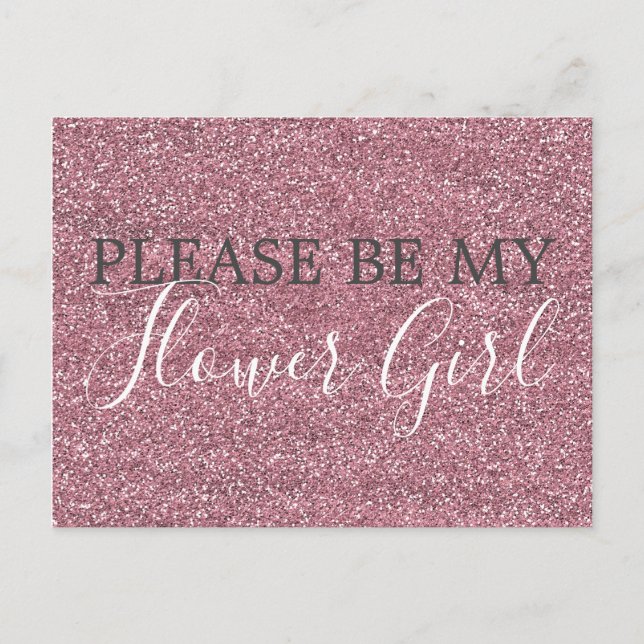 Pink Faux Glitter Flower Girl Proposal Invitation Postcard (Front)