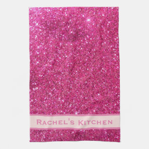 Pink Faux Glitter Girly Chic Kitchen Towels Towel