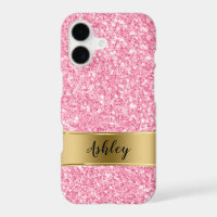 Pink Faux Glitter & Gold Stripe