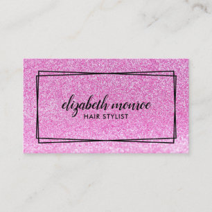 Pink Faux Glitter Hairstylist Makeup Salon Script Business Card