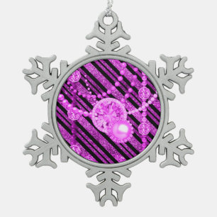 Pink Faux Glitter & Jewels Pewter Snowflake Christmas Ornament
