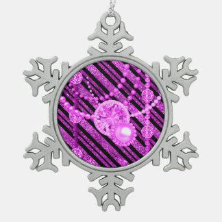 Pink Faux Glitter & Jewels Pewter Snowflake Christmas Ornament