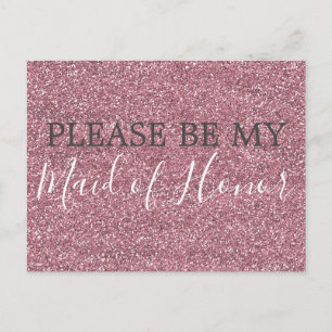 Pink Faux Glitter Maid of Honour Proposal Invitation Postcard